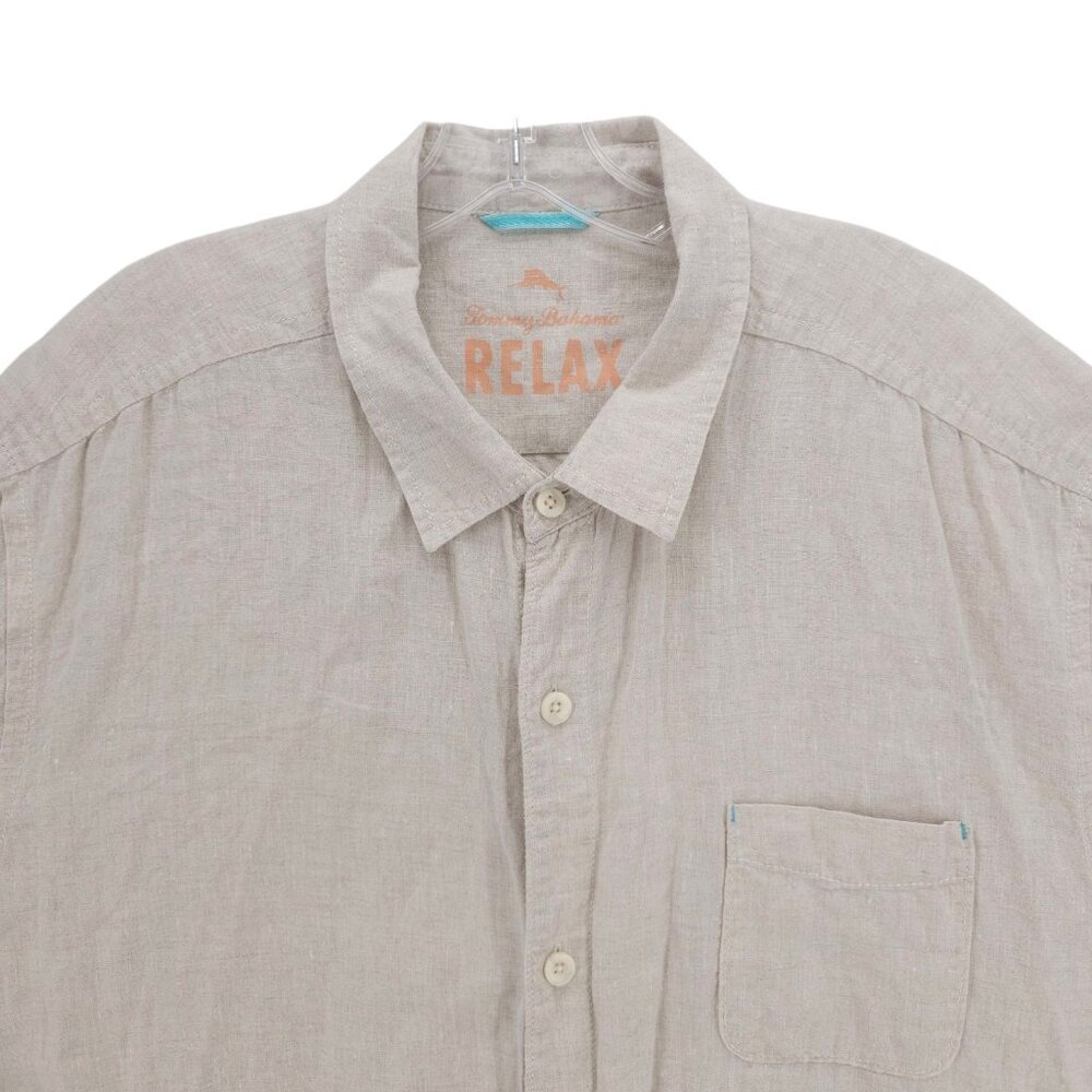 TOMMY BAHAMA Relax 100% Linen Short Sleeve Shirt Natural Beige Size XXL